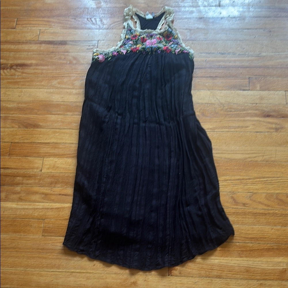 Anthropologie Black Maxi Dress with Floral Embroidered Neckline